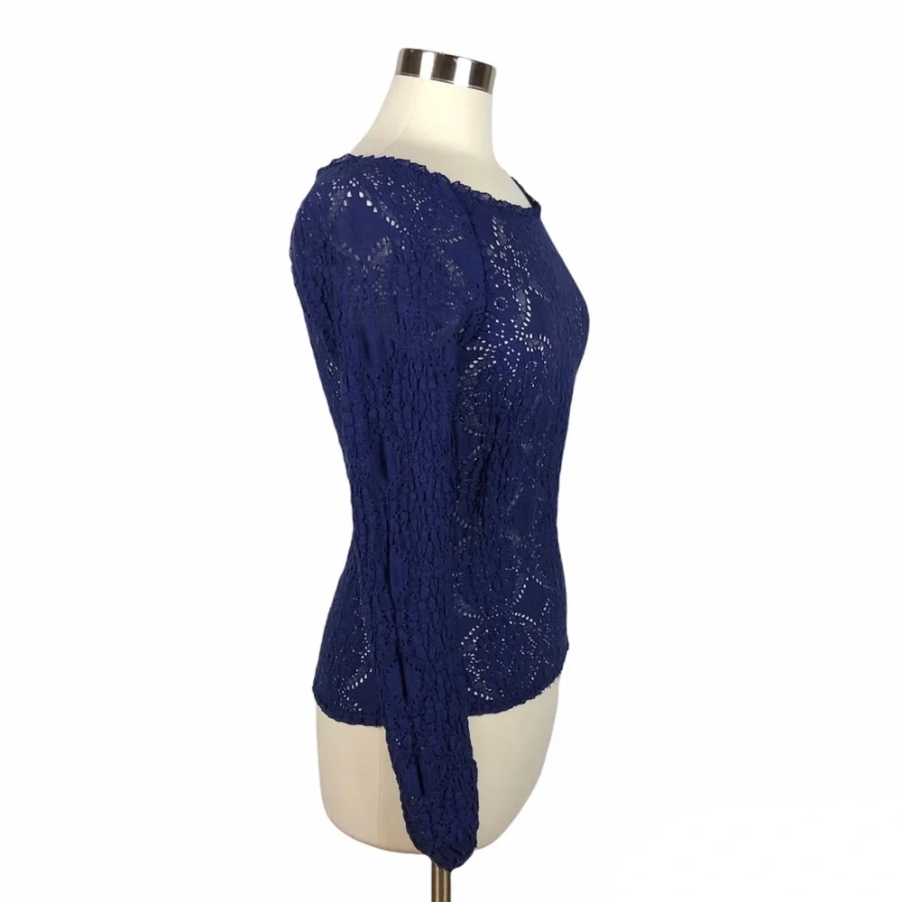 Free People Blue Lace Long Sleeve Top